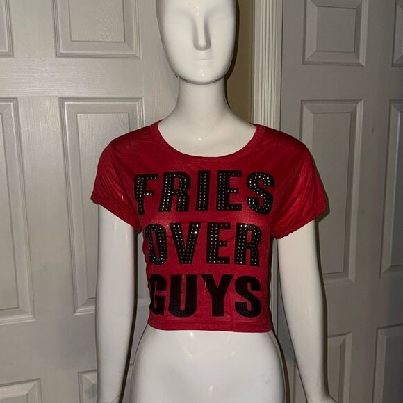 Blush FRIEs OVER GUYS crop top - Picture 3 of 10